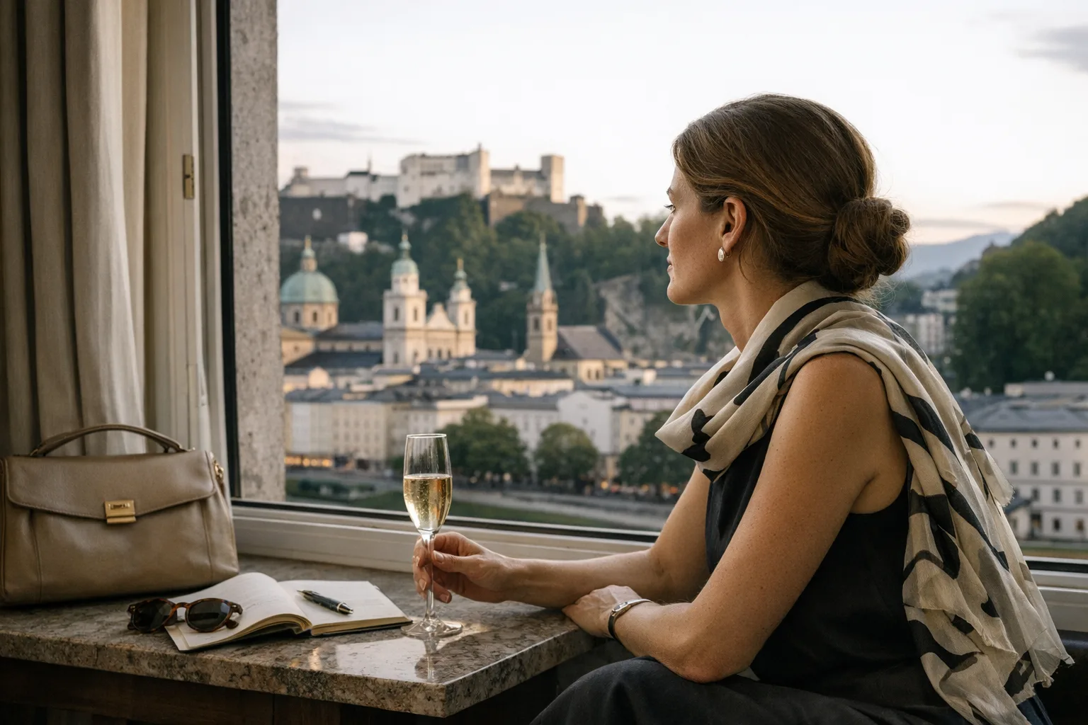 Dirigentin Joana Mallwitz beim Pult im Großen Festspielhaus, Publikum in Abendgarderobe