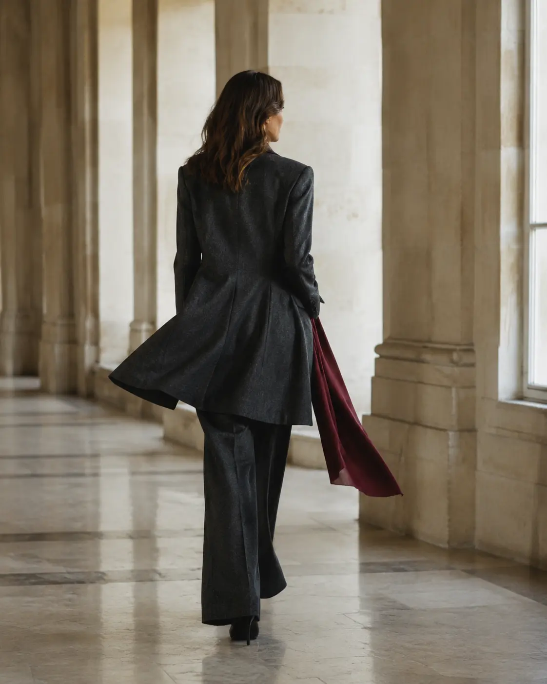 Pariser Modeeditorial mit graphitfarbenem Tailoring