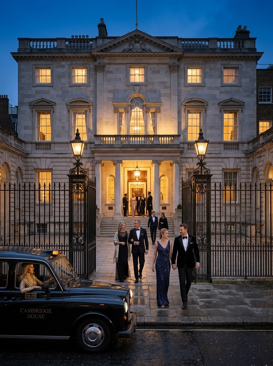 Innenhof von 94 Piccadilly mit Jasminranken und einem gedeckten Mittagstisch vor einer Palladian‑Fassade.