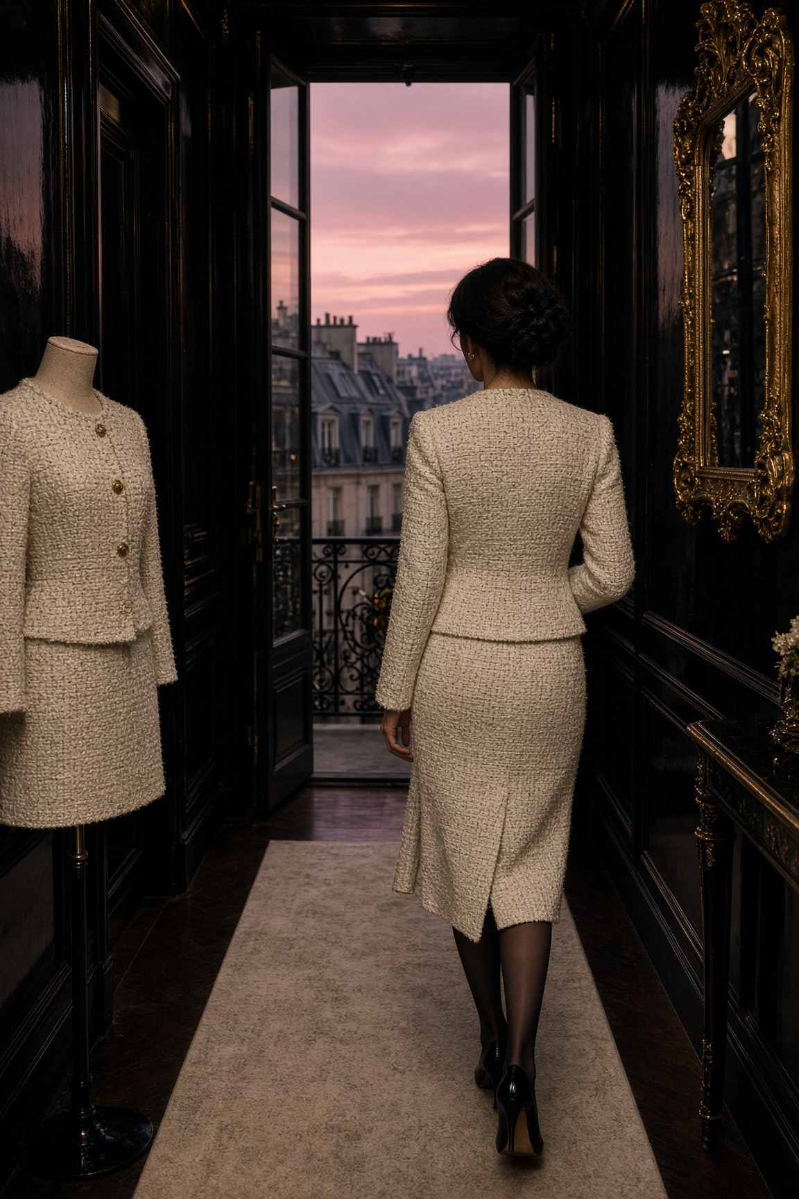 Porträt von Hélène de Tissot vor einer Chanel‑Boutique