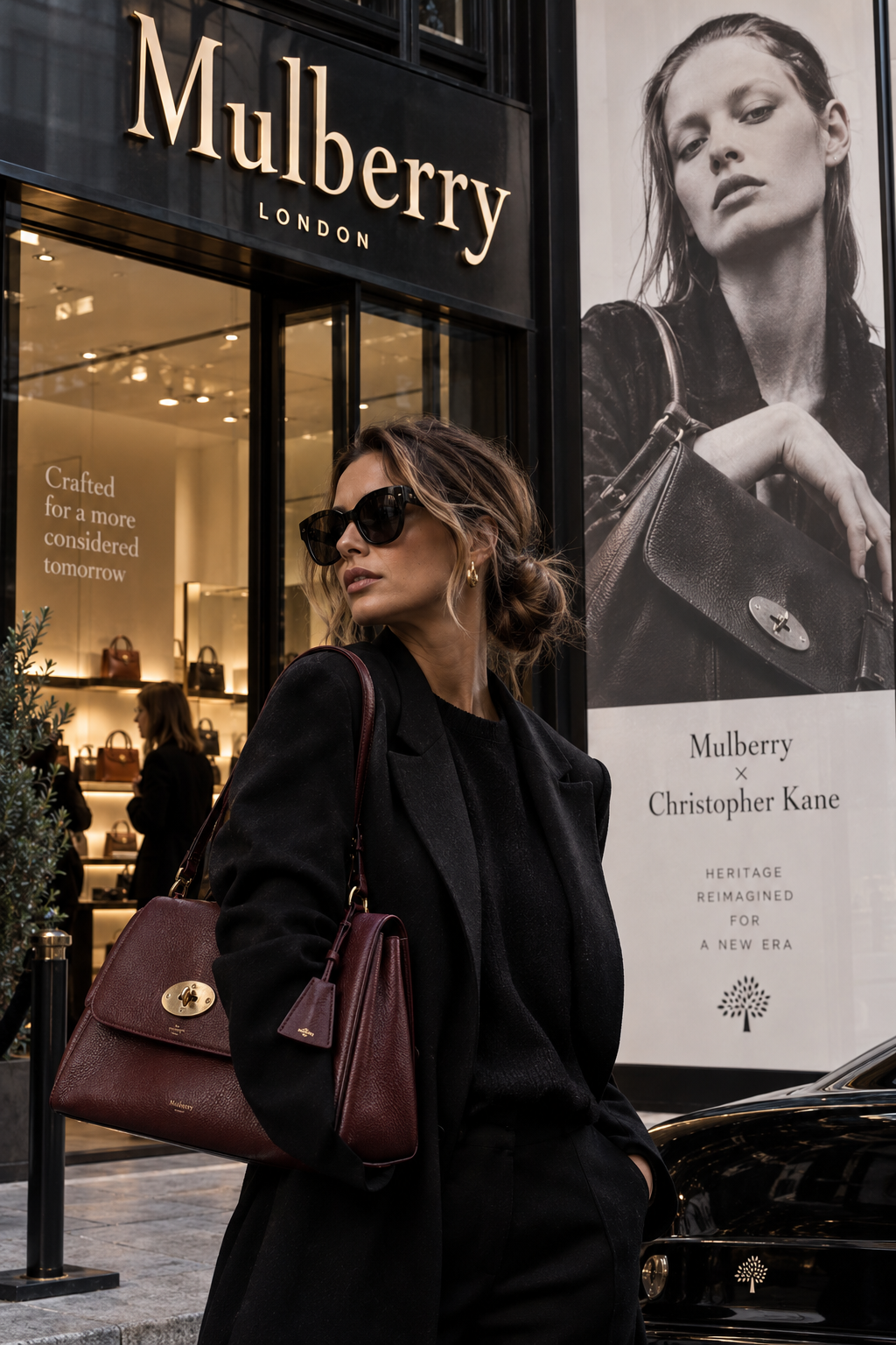 Triptychon: Christopher Kane Porträt, Mulberry SS27 Laufsteg, Werkstatt in Somerset.