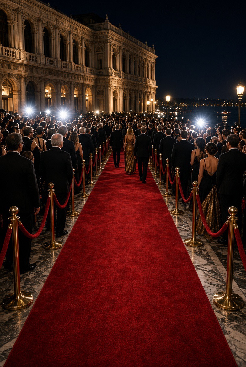 Palazzo del Cinema, Sala Grande, roter Teppich am Abend auf dem Lido